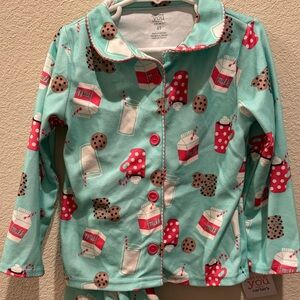 New! Carter's Aqua Pajama Set with Milk and Cookies Print
